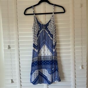 Aqua Dress Mini Blue White Quilted Floral Pattern Sleeveless Small